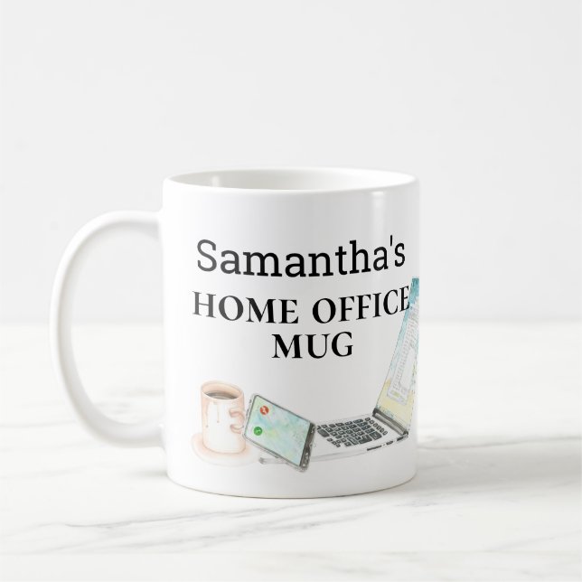 Home Office Name Watercolor Phone Computer Coffee Mug (Left)