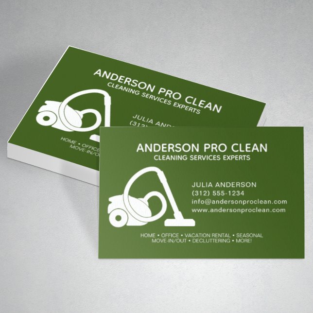 Home & Office Pro Cleaning Service Green Business Card (Creator Uploaded)