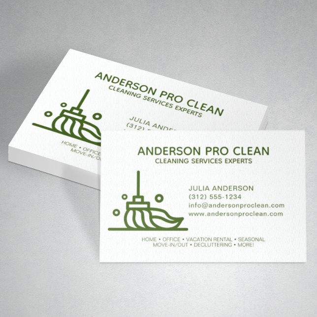 Home & Office Pro Cleaning Service Green Business Card (Creator Uploaded)