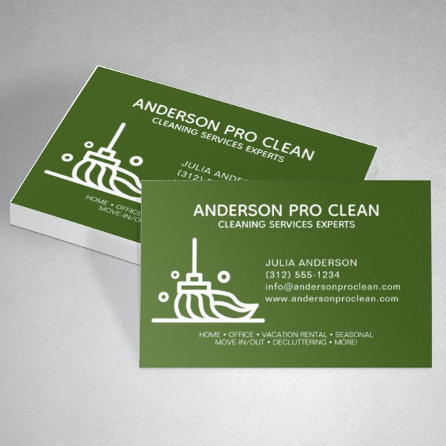 Home & Office Pro Cleaning Service Green Business Card (Creator Uploaded)