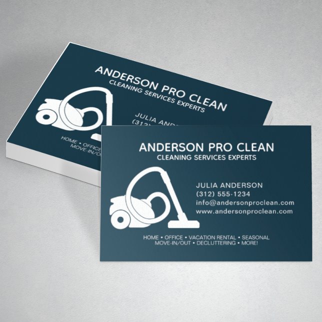 Home & Office Pro Cleaning Service Navy Blue Business Card (Creator Uploaded)