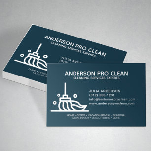 Home & Office Pro Cleaning Service Navy Blue Business Card