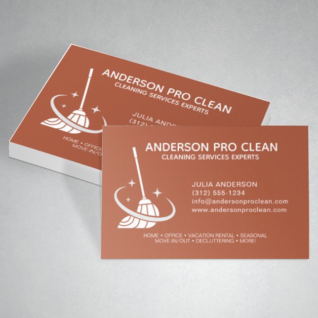 Home & Office Pro Cleaning Service Terracotta Business Card (Creator Uploaded)