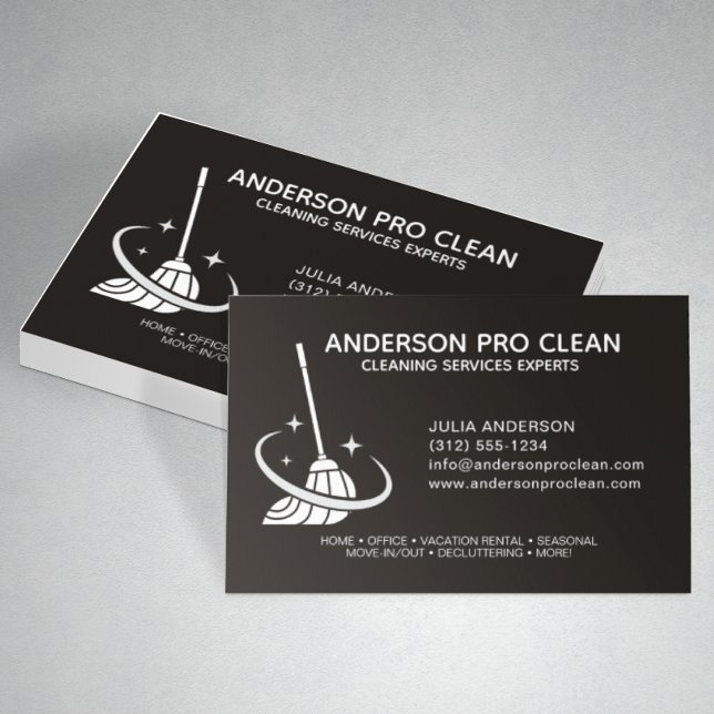 Home & Office Professional Cleaning Service Black Business Card (Creator Uploaded)