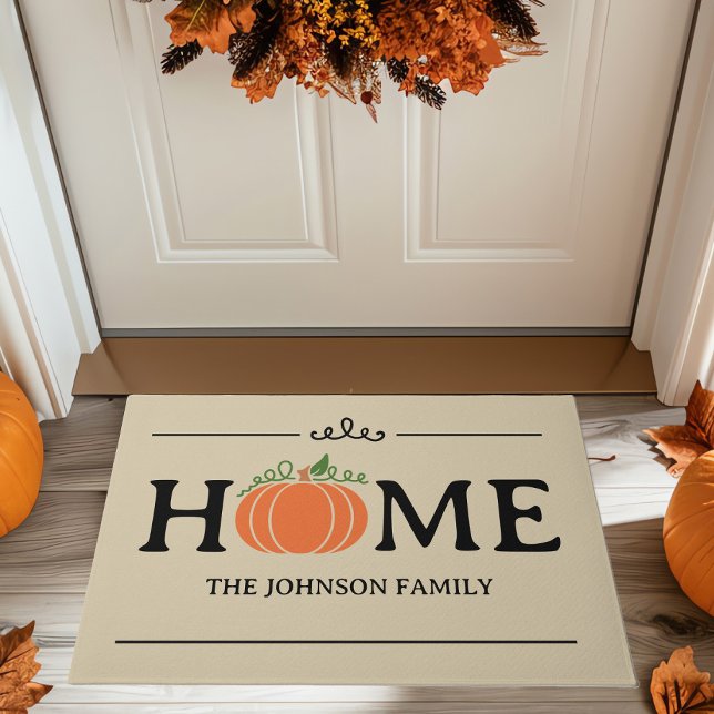 Home Orange Pumpkin Beige Custom Last Name Doormat (Creator Uploaded)