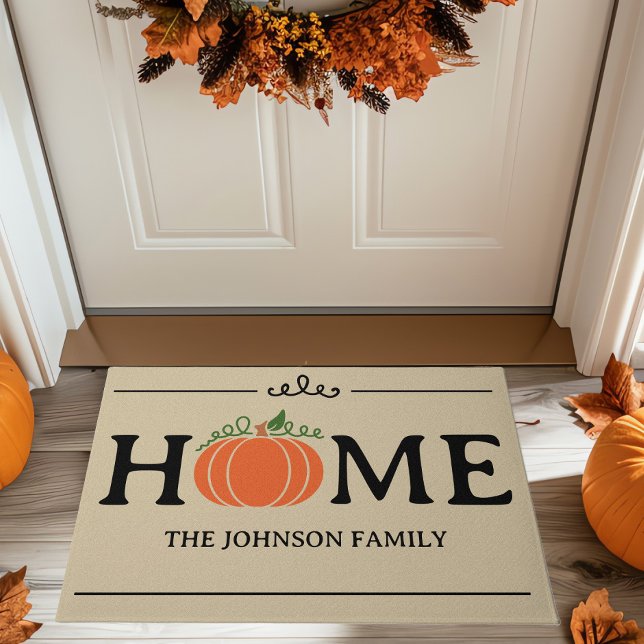 Home Orange Pumpkin Beige Custom Last Name Doormat (Creator Uploaded)