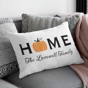 Home Orange Pumpkin Personalised Last Name Fall Lumbar Cushion