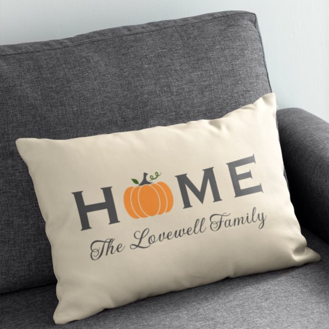 Home Orange Pumpkin Personalised Last Name Fall Lumbar Cushion (Creator Uploaded)