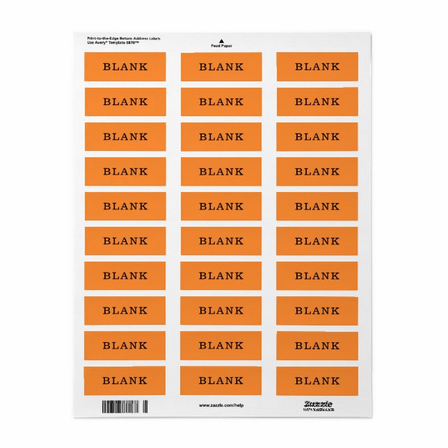 Home Organisation Blank Orange Custom Labels (Full Sheet)