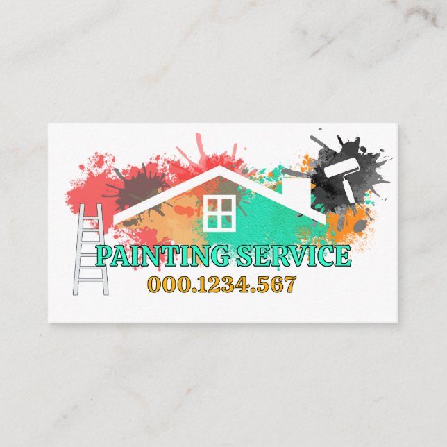 Home Paint Splatter Ladder Brush Business Card (Front)