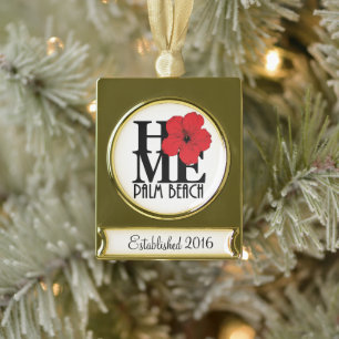 HOME Palm Beach Customisable Hibiscus Gold Plated Banner Ornament