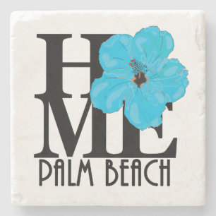 HOME Palm Beach Florida Blue Hibiscus Stone Coaster