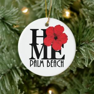 HOME Palm Beach Florida Red Hibiscus Ceramic Tree Decoration