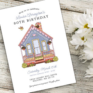 Home Party 80th Birthday Drop-In Invitation