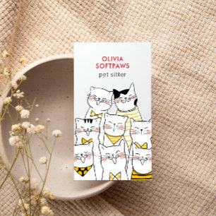 Home Pet Sitting Cute Happy Cat Faces YELLOW Business Card