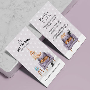 Home Pet Sitting Dog & Cat Sleeping on Mauve Sofa Business Card