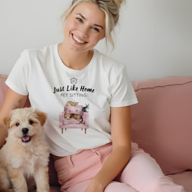 Home Pet Sitting | Dog & Cat Sleeping on Pink Sofa Tri-Blend Shirt (Home Pet Sitting | Dog & Cat Sleeping on Pink Sofa Tri-Blend Shirt)