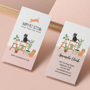 Home Pet Sitting Loveable Happy Cat & House Plants Business Card