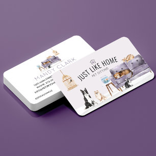 Home Pet Sitting Watercolor Cosy Home Mauve Couch Business Card