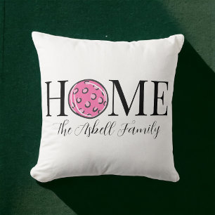 Home Pink Pickleball Family Name Throw Pillow