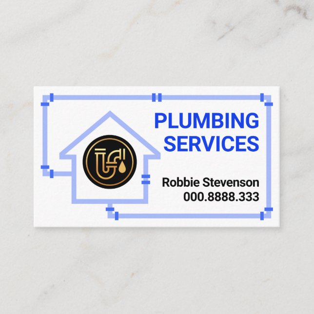 Home Piping Heating Frame Plumber Business Card (Front)