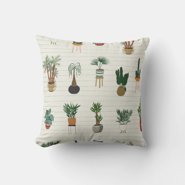Home Plants: Hand Drawn Seamless Interior Cushion (Front)