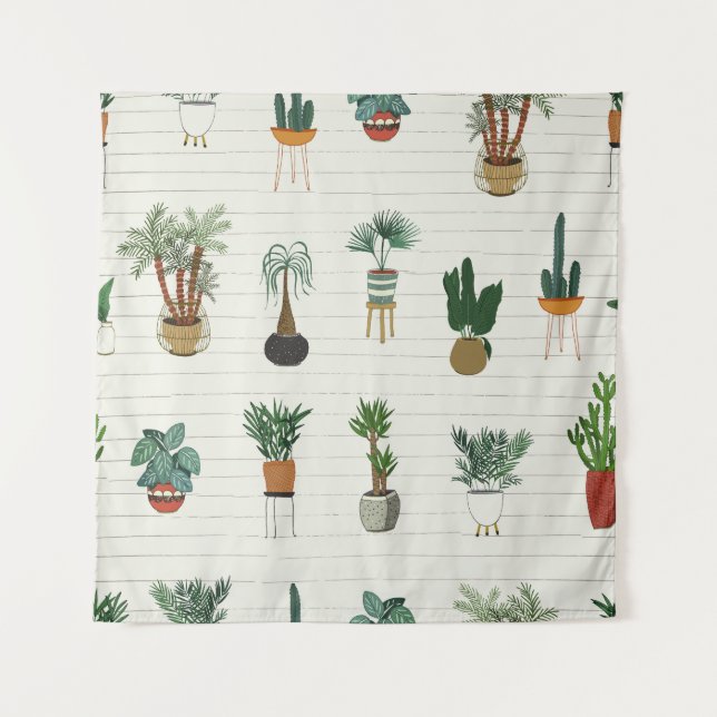 Home Plants: Hand Drawn Seamless Interior Tapestry (Front)