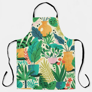 Home plants in ceramic pots seamless pattern. Dome Apron