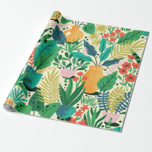 Home plants in ceramic pots seamless pattern. Dome Wrapping Paper
