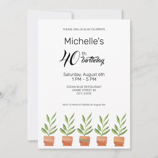 Home Plants In Ceramic Pots Watercolor  Invitation (Front)