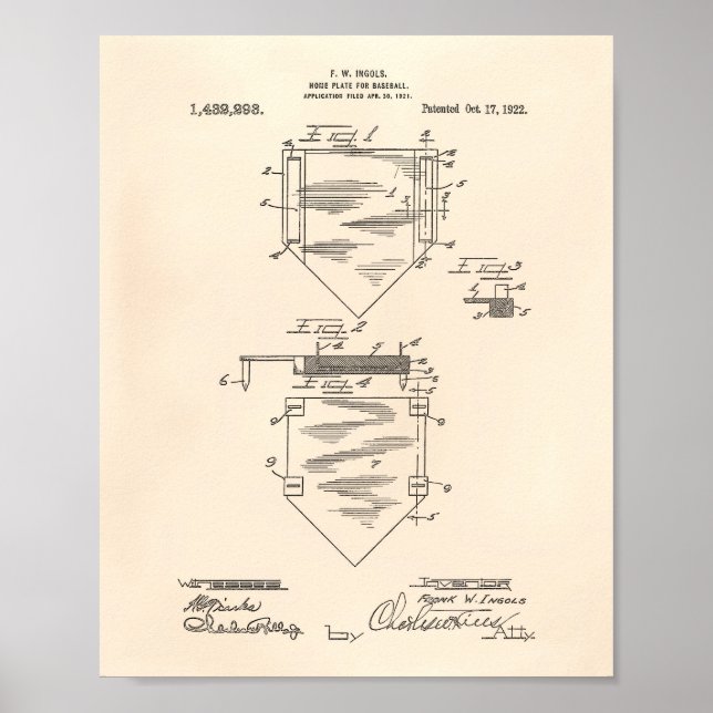 Home Plate Baseball 1922 Patent Art Old Peper Poster (Front)