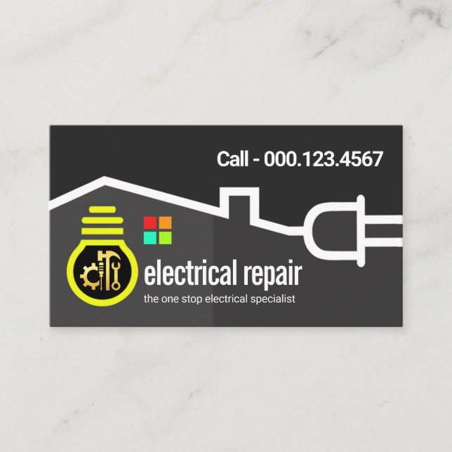 Home Plug Bulb Electric Circuit Business Card (Front)