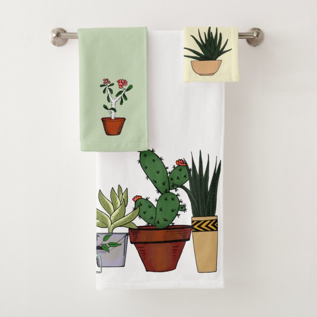 Home Potted Plants Doodle Art Bath Towel Set (Insitu)