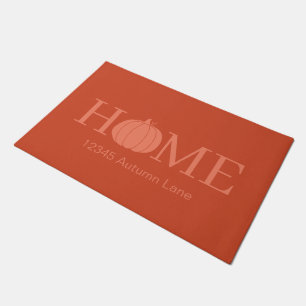 HOME Pumpkin Orange Typography and Address Doormat