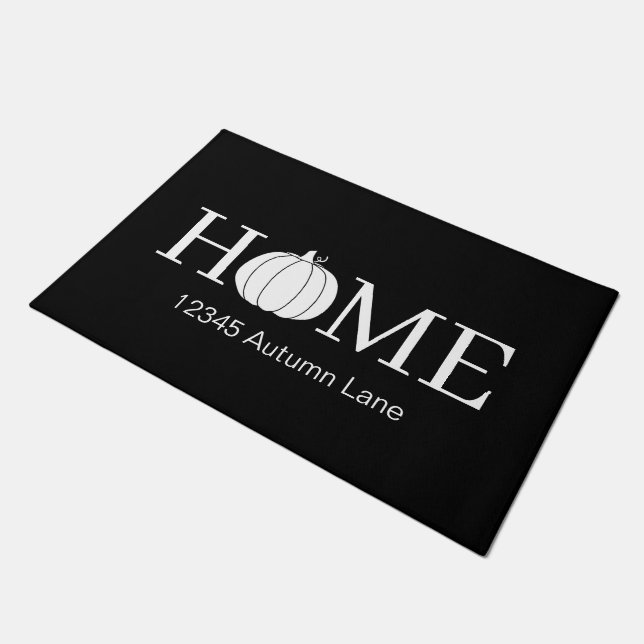 HOME Pumpkin Typography Black and White Doormat (Angled)