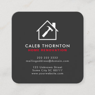 Home Renovation Contractor Dark Charcoal Square Business Card