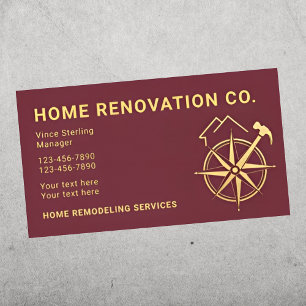 Home Renovation Contractor Elegant Gold Compass Business Card