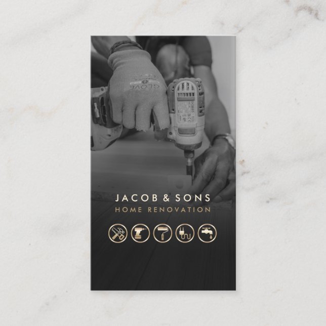 Home Renovation Gold Icons Handyman Business Card (Front)