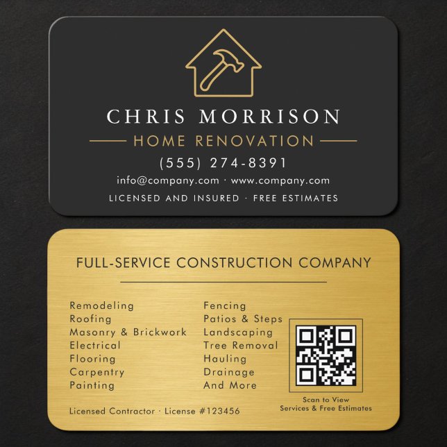 Home Renovation QR Code Metallic Business Card (Creator Uploaded)