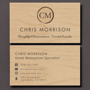 Home Renovation Wood Monogram Professional Business Card