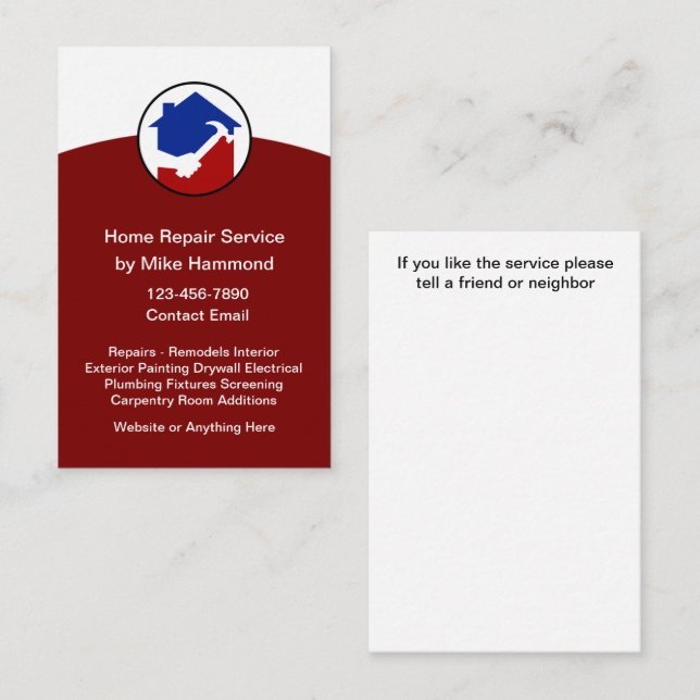 Home Repair Construction Business Cards (Front/Back)