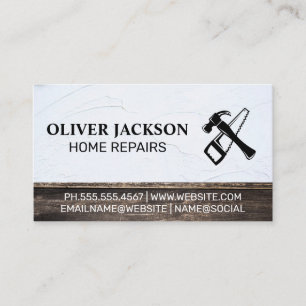 Home Repair   Hammer and Saw   Wood Spackled Business Card