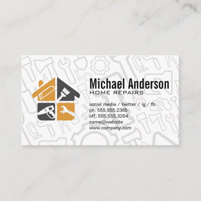 Home Repair Icons | Builder Tools Business Card (Front)