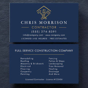 Home Repairs Construction Navy Blue Gold Business Card