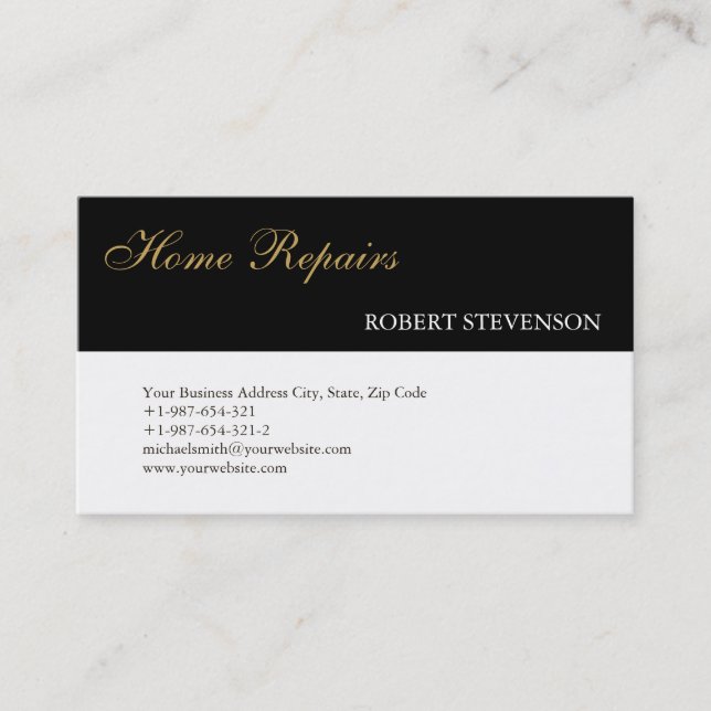 Home Repairs Dark White Script Business Card (Front)