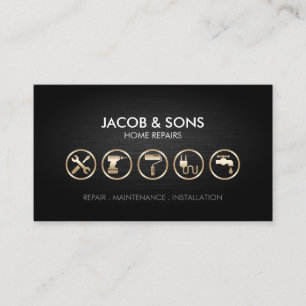 Home Repairs Gold Icons Metal Grunge Business Card