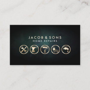 Home Repairs Gold Icons Turquoise Grunge Texture Business Card