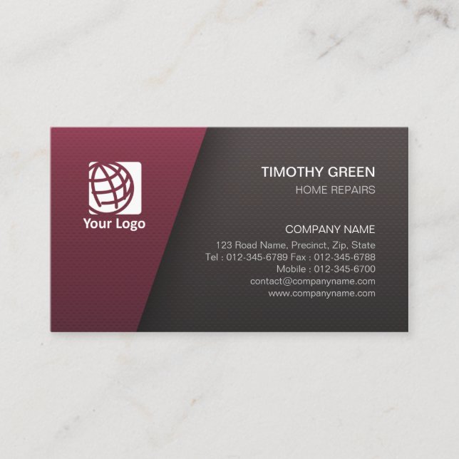 Home Repairs Trade Skills Simple Maroon Black Business Card (Front)