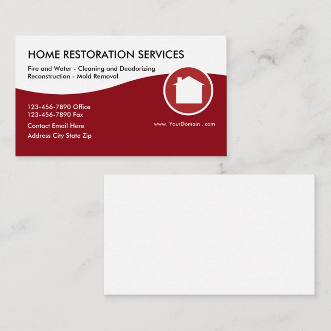 Home Restoration Services Business Card (Front/Back)