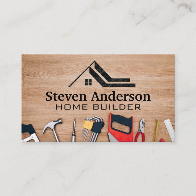 Home Roof Logo | Construction Hand Tools Business Card (Front)